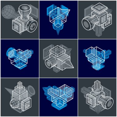 Farklı mühendislik yapıları koleksiyonu, soyut kümesi Vektörler..