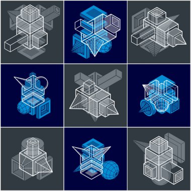İzometrik soyut vektör geometrik şekiller kümesi.