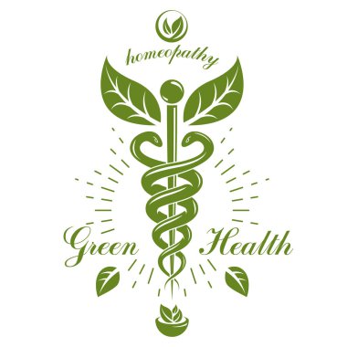 Caduceus vektör kavramsal amblemi harç ve havaneli ile yaratılmıştır. Sağlık ve uyum metafor. 