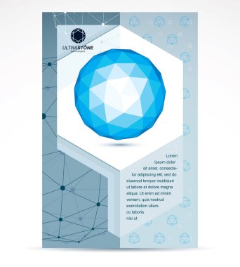 Dijital yenilikler iş promosyon fikri, broşür baş sayfa. Soyut inşaat vektör, boyutlu mavi düşük Poli Dizayn.