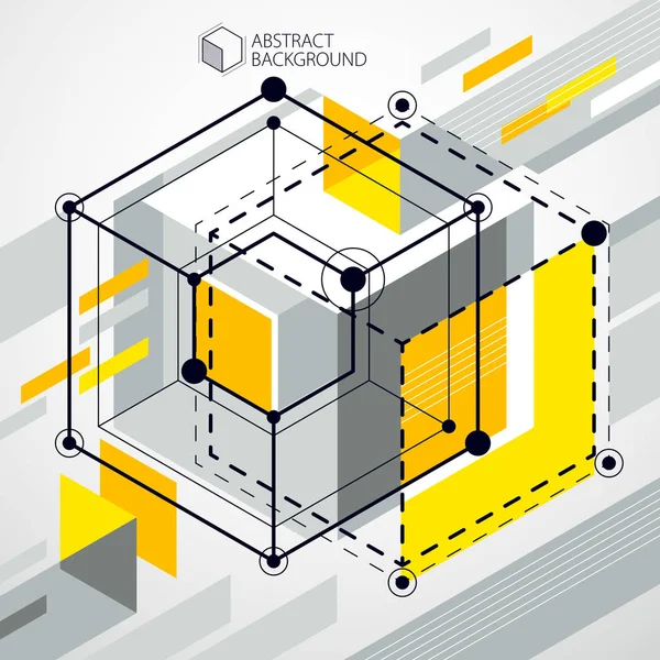 Vetor Abstrato Geométrico Fundo Amarelo Isométrico Esquema Mecânico Desenho Engenharia — Vetor de Stock