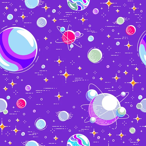 Fond Espace Sans Couture Avec Planètes Étoiles Astéroïdes Météores Cosmos — Image vectorielle