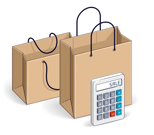 Shopping Bags Calculator Big Sale Sellout Retail Black Friday Discount — Stock Vector
