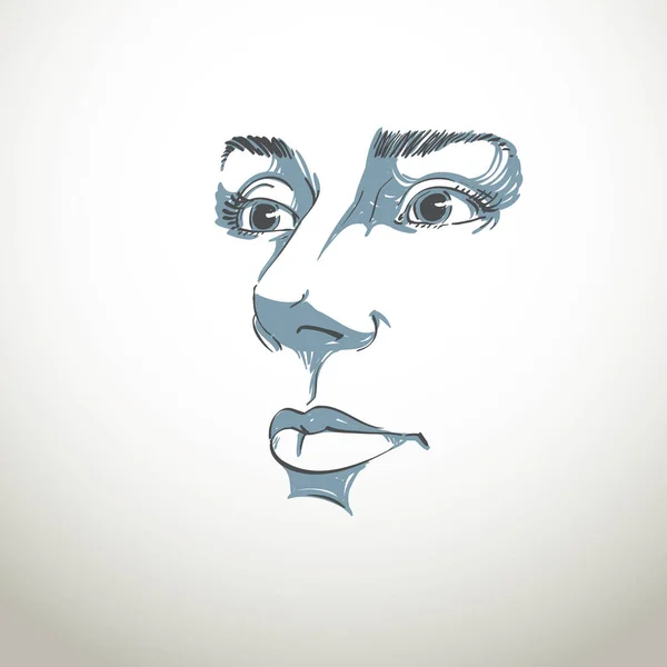 Vektorové Umění Kresba Portrét Nádherná Zasněný Dívka Izolovaných Bílém Pozadí — Stockový vektor