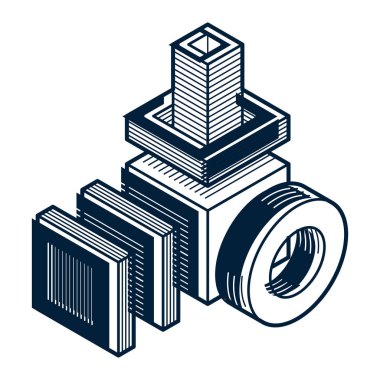 3D mühendislik vektör, soyut şekli küpler ve geometrik formlar kullanılarak yapılan.