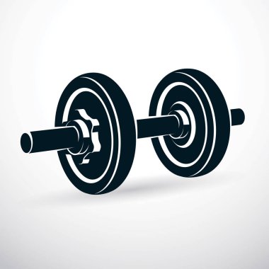 Dumbbell vektör çizim üzerinde beyaz disk ağırlık ile izole. Güç kaldırma ve fitness eğitim için Spor donatımı.