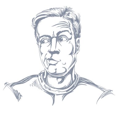 Tek renkli vektör resim çizilmiş, şüphe, genç adam inkarcı. Siyah ve beyaz illüstrasyon kuşkucu biri.