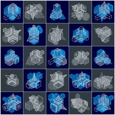 Soyut inşaat izometrik tasarımlar koleksiyonu, vektör set.