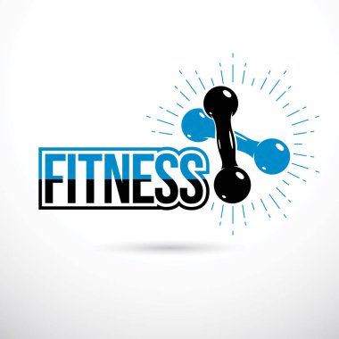 Vücut geliştirme ve fitness spor logo şablonlar, retro tarzı vektör amblemi. İki dambıl geçti.