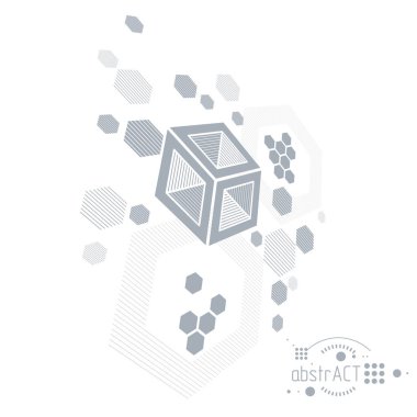 Teknik plan, grafik ve web tasarımında kullanmak için soyut mühendislik taslağı. Altıgenler, çizgiler ve dairelerle oluşturulan endüstriyel sistemin vektör çizimi.