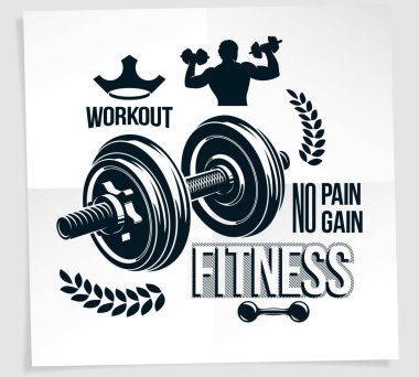 Ağır yük güç Şampiyonası reklam afişi fitness dumbbells spor ekipmanları tutan spor sporcu vektör çizim ile oluşturulan kaldırma. Acı yoksa, hayır yazı kazanmak.