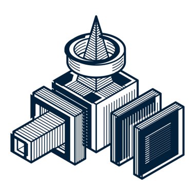 Üç boyutlu mühendislik inşaat, soyut vektör trigonometrik şekli.