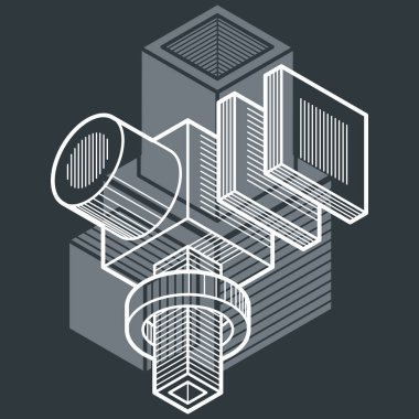 3D mühendislik vektör, soyut şekli küpler ve geometrik formlar kullanılarak yapılan.