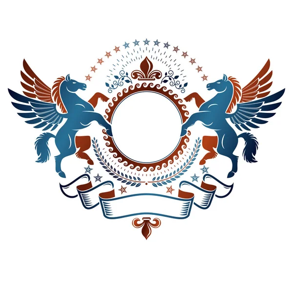 Grafische Vintage Emblem Mit Geflügelten Pegasus Antiken Tier Element Dekorative — Stockvektor