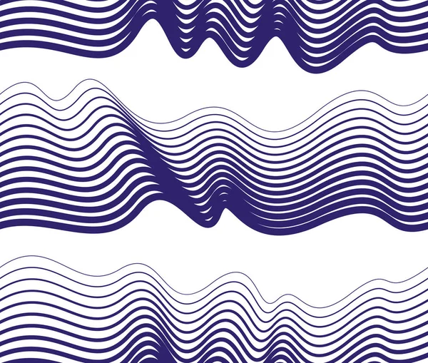様式化された波 青い色の曲線の線の抽象的な繰り返しの背景を持つ芸術的なベクトルシームレスなパターン 水波抽象デザイン — ストックベクタ
