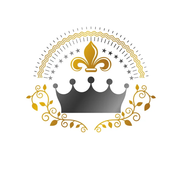 Royal Crown Amblemi Hanedan Arması Dekoratif Logo Vektör Illüstrasyon Izole — Stok Vektör