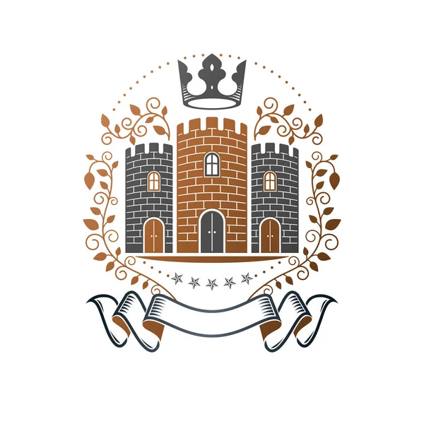 Ancient Castle Emblem Heraldic Coat Arms Decorative Logo Isolated Vector — Stock Vector