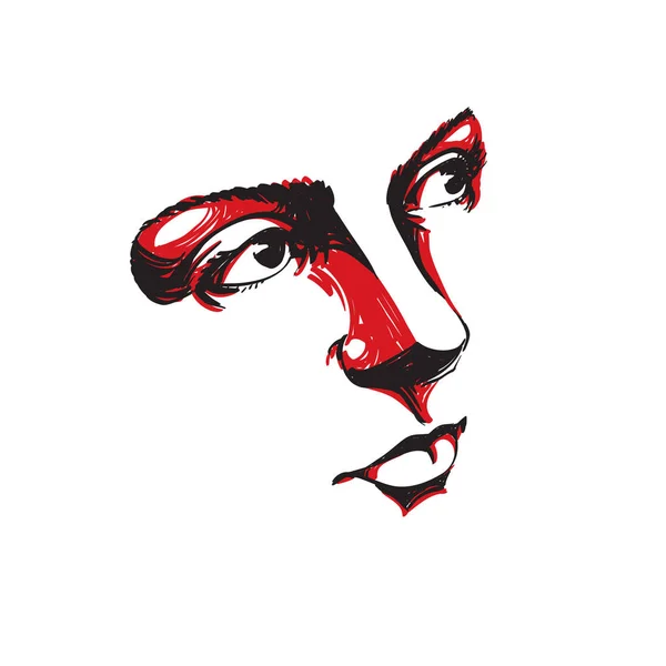 Expression Faciale Illustration Dessinée Main Visage Une Jeune Fille Romantique — Image vectorielle