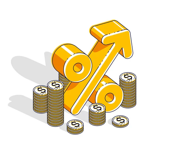 Prozentsatz Einkommensgewinn Konzept Prozent Dimensionales Symbol Mit Bargeld Stapel Isoliert — Stockvektor