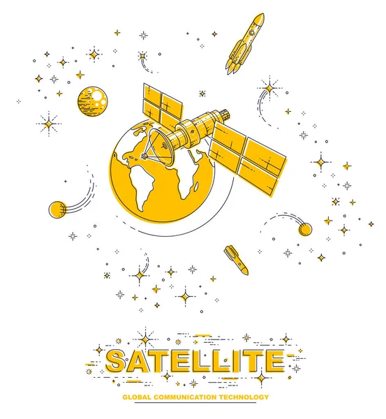 Satelita Orbicie Wokół Ziemi Lotów Kosmicznych Stacji Kosmicznej Kosmicznych Komunikacji — Wektor stockowy