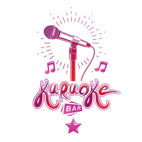 Karaoke Bar Lettering Emblema Conceitual Composto Por Equipamentos Áudio Multimídia — Vetor de Stock
