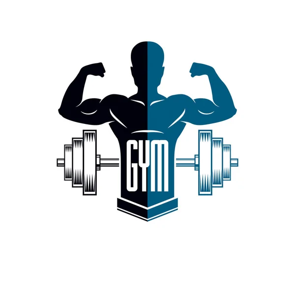 Bodybuilding Haltérophilie Gymnase Logotype Club Sport Emblème Vectoriel Style Rétro — Image vectorielle