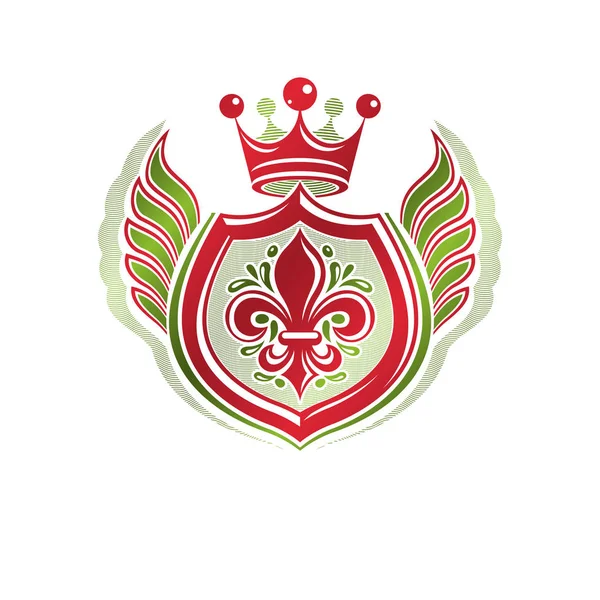 Vintage Heraldyczne Insygnia Wykonane Korony Monarchy Kwiat Lilii Symbol Królewski — Wektor stockowy