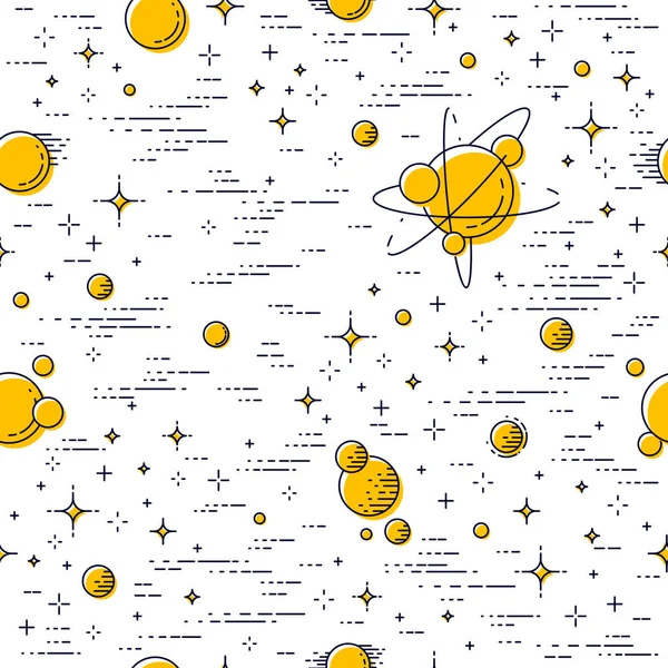 Sfondo Spaziale Senza Soluzione Continuità Con Pianeti Stelle Asteroidi Meteore — Vettoriale Stock