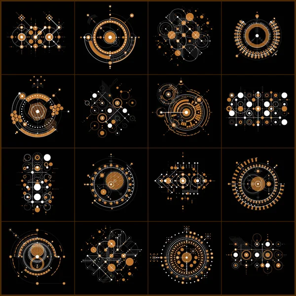 Gyűjteménye Vektor Bauhaus Absztrakt Hátterek Rács Vonalak Geometriai Elemek Körök — Stock Vector