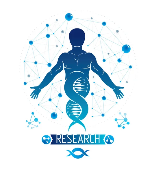 Vector Graphic Illustration Strong Male Depicted Dna Symbol Continuation Created — Stock Vector