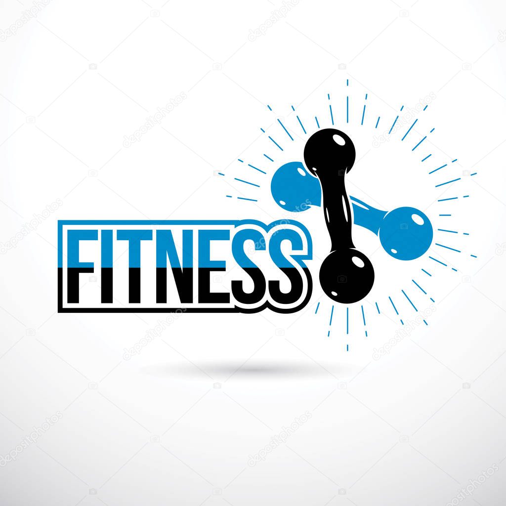 Bodybuilding and fitness sport logo templates, retro style vector emblem. Two dumbbells crossed.