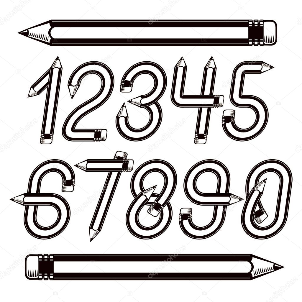 School theme, pencils design numbers, best for use in logotype design for drawing art class.