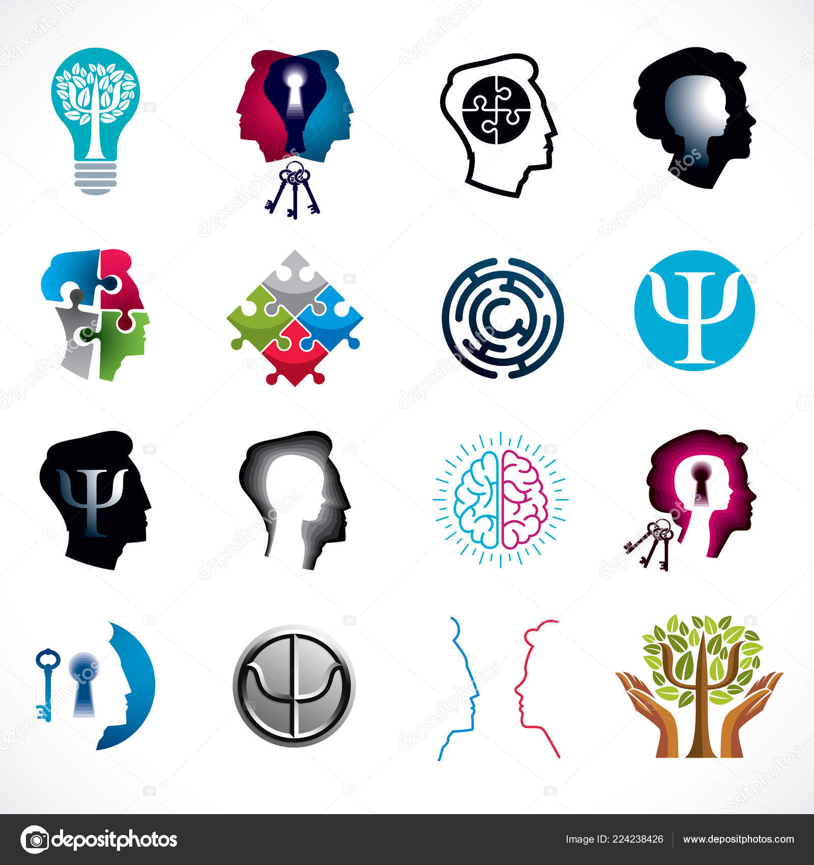 심리학 인간의 성격과 신경과 아이콘 스톡 벡터 - ©Ostapius 224238426