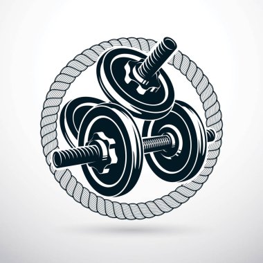 Disk ağırlık vektör çizim halterle. Çapraz vücut geliştirme ve uygun Spor donatımı.