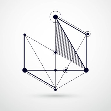 Fütürist tarzda siyah ve beyaz şablon bileşiminde soyut vektör geometrik üç boyutlu elementler. Teknik plan web tasarımında ve duvar kağıdı veya arkaplan olarak kullanılabilir.