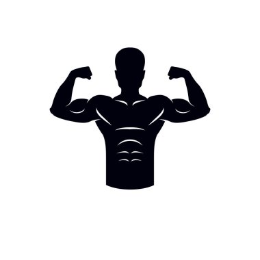 Ağır spor salonu ya da fitness spor spor salonu, retro tarzı vektör amblem - vücut geliştirmeci siluet için logo.
