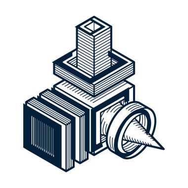 3D mühendislik vektör, soyut şekli küpler ve geometrik formlar kullanılarak yapılan.