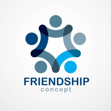 Takım çalışması iş birliği ve işbirliği basit geometrik elementlerle yaratıldı. Vektör simgesi ya da logo. Dostluk rüya takımı, birleşik ekip mavi tasarım..