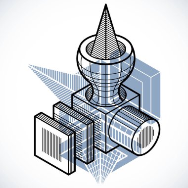 Üç boyutlu mühendislik inşaat, soyut vektör trigonometrik şekli.