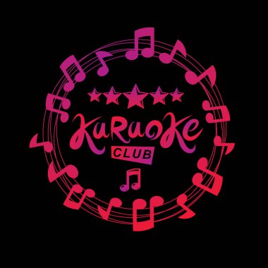 Karaoke club vektör arka plan ile dairesel müzik notaları levha oluşur. Gece hayatı eğlence kavramının reklam afiş için kullanılabilir.