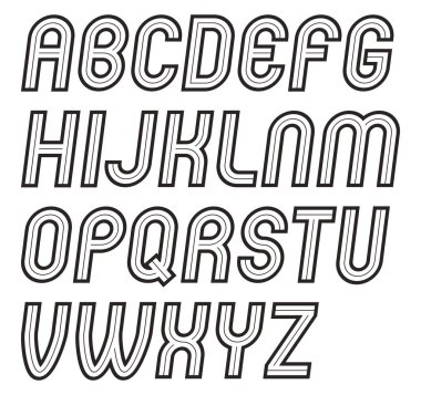 Vektör vintage yaratıcı komut dosyası, çağdaş kalın yuvarlak alfabesi harfleri seti, retro poster tasarım öğeleri olarak kullanmak için.