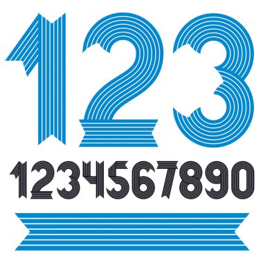 Serin şık vektör basamak, modern rakamları koleksiyon kümesi. Funky kalın numaralarına 0 9 poster sanat, gazete kullanılabilir. Çizgili süslü, paralel çizgiler kullanılarak oluşturulan