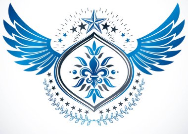 Hanedan işareti vektör öğeleri, lily çiçek, pentagonal yıldız ve defne çelengi ile dekore edilmiş kanatlı hanedanlık armaları Insignia ile yapılan