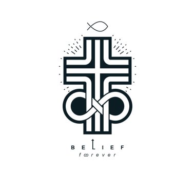 Ebedi Tanrı vektör yaratıcı sembol tasarımı sonsuzluk sonsuz döngü ve Christian Cross, vektör logo veya işareti ile birlikte.