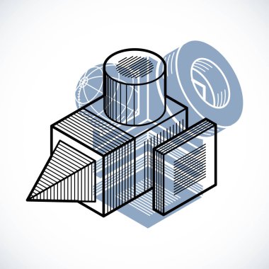 3D mühendislik vektör, soyut şekli küpler ve geometrik formlar kullanılarak yapılan.