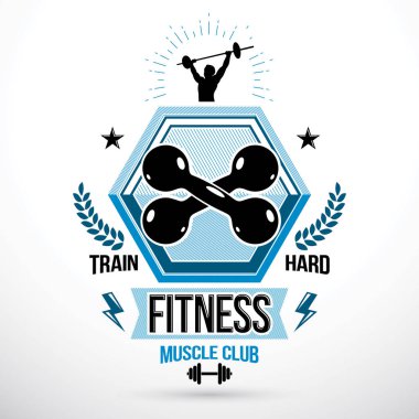 Vektör halter fitness ekipmanları, vücut geliştirmeci vektör simgesi, şampiyon kavramı