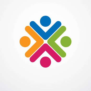 Takım çalışması iş birliği ve işbirliği basit geometrik elementlerle yaratıldı. Vektör simgesi ya da logo. Arkadaşlık rüya takımı, birleşik mürettebat renkli tasarım..