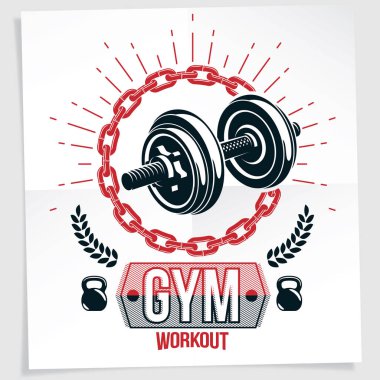 Disk ağırlık dambıl ve su ısıtıcısı çan spor fitness ve güç kaldırma aletleri kullanılarak yapılan spor salonu reklam vektör broşür.