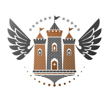 Antik Bastion amblemi. Hanedan vektör tasarım öğesi. Retro tarzı etiket, Hanedanlık armaları logo. İzole beyaz zemin üzerine antika logo.