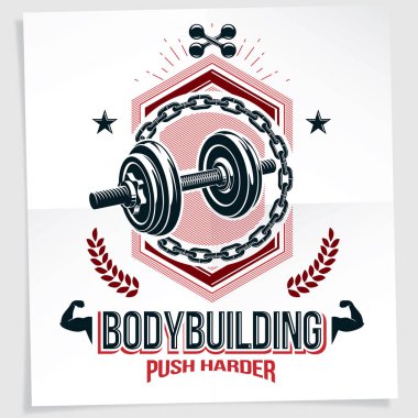 Fitness merkezi vektör yuvarlak yüzey ağırlık dambıl Spor donatımı Demir zinciri tarafından çevrili kullanılarak yapılan afiş pazarlama.